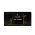 Premium coffee cups for espresso and cappuccino. Elegant black packaging with gold leaf design, perf.